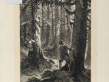 une vieille photo en noir et blanc représentant un homme et une femme dans les bois