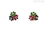 a pair of multicolored earrings on a white background