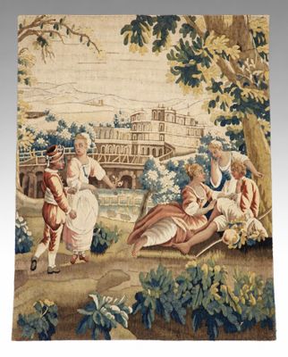 une image représentant une tapisserie sur laquelle figure un groupe de personnes assises par terre