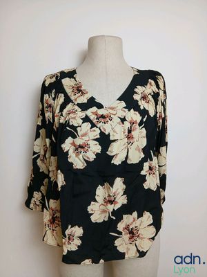 un haut à motifs floraux noir et blanc sur un mannequin, un mannequin, un mannequin, un mannequin, un mannequin, un mannequin, un mannequin, un mannequin