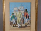 tableau représentant un homme en costume jaune debout à côté d'un homme en costume vert