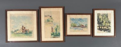 Georges PRETOT (1926) Réunion de trois encadrés figurant div…