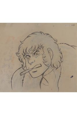 a drawing of a man with a cigarette in his mouth