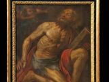 a painting of a man with a cross in his hand