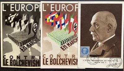 deux affiches représentant un homme en costume et une femme en robe