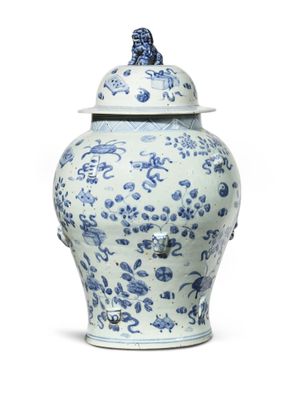 blue and white ginger jar with lid