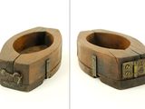 two pictures of a pair of wooden cuff bracelets