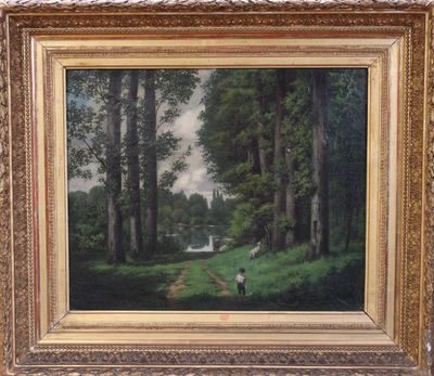 une image représentant un tableau où l'on voit un homme marchant sur un sentier dans les bois