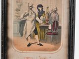 an old picture of a man and a woman sitting at a table