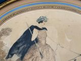 a picture of a woman in a dress with a dog