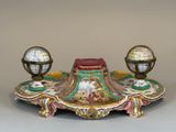 a table with two globes on top of it