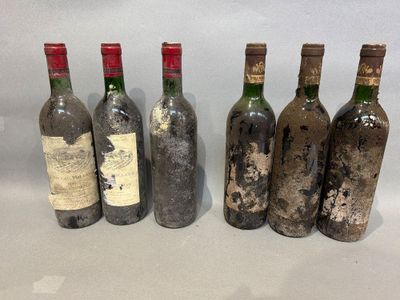 six bottles of wine are lined up in a row