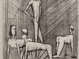 un dessin en noir et blanc représentant un homme debout devant un groupe de personnes