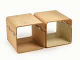 two wooden boxes that are sitting side by side