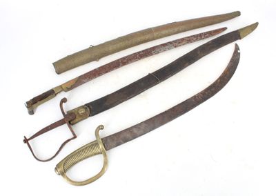 several different types of weapons are displayed on a white surface