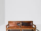 an image of a wooden bench sitting on top of a white floor