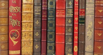 many books that are lined up on a shelf
