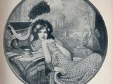 a drawing of a woman sitting at a desk