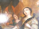 un tableau représentant une femme jouant d'un instrument de musique dans une pièce