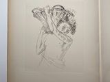 an open book with a drawing of a woman holding a fan