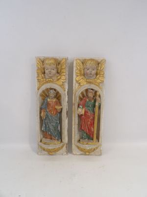 paire de figurines religieuses anciennes représentant Jésus et Marie