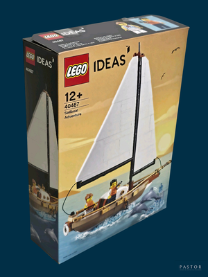 une boîte contenant un bateau en Lego