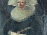 un vieux tableau représentant une femme tenant un oiseau dans la main