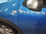a close up of a blue car with the word stepway written on it