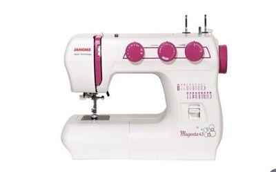 une machine à coudre blanche et rose sur fond blanc