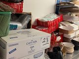 many boxes of food on the counter in the kitchen