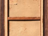 a painting of a window with a wooden frame on the outside of it