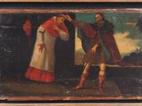 an old painting of a man and a woman standing next to each other