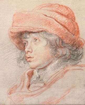 a drawing of a man wearing a red hat