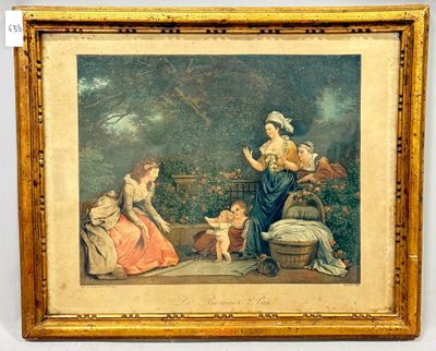 un tableau représentant une femme et deux enfants dans un jardin