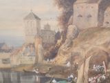 a painting of people on a boat in the water