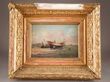 an image of a painting of a boat in a body of water
