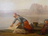 un tableau représentant deux femmes en train de laver du linge sur la plage