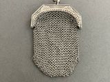 a silver mesh purse with a chain around it