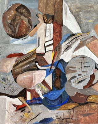 a painting of a man playing a musical instrument