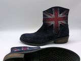 a close up of a pair of boots with a british flag on them