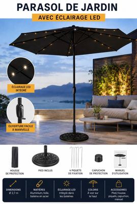 parasol de jardin avec éclairage LED