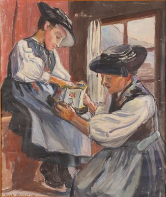 Sarah JEANNOT (1883-1958) Mère et enfant en costume traditio…