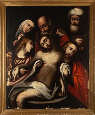 une image représentant un tableau de Jésus sur la croix, entouré d'autres personnes