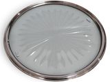 a silver plate with a circular design on it