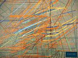 a picture of an abstract painting with orange and blue lines