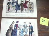 deux cartes postales représentant des femmes et des hommes en costumes d'époque