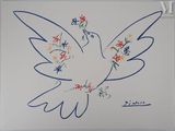drawing of a bird with flowers on it ' s wings on a piece of paper
