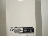 a white box that has a black and white logo on it
