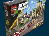 une boîte contenant des sets Lego Star Wars sur fond bleu
