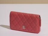 chanel pink quilted leather wallet purse